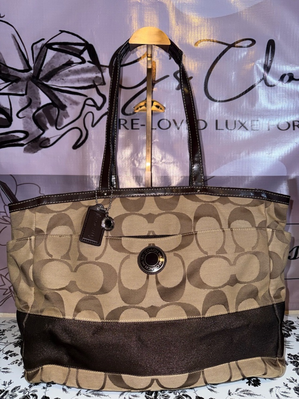 Coach Signature Canvas Diaper Tote Bag in Khaki Brown - Picture 6 of 6